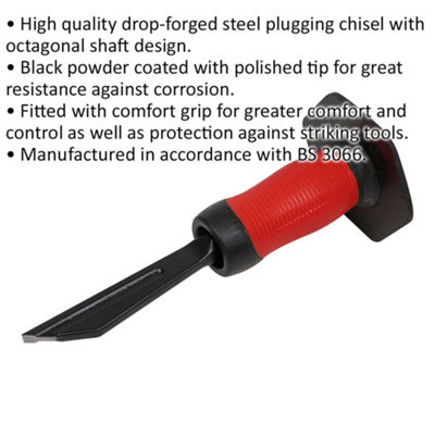 250mm Drop Forged Plugging Chisel - Octagonal Shaft - Comfort Protection Grip