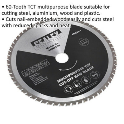250mm x 2.4mm Cut-Off Circular Saw Blade 60 TPU 30mm Bore Multi Purpose TCT