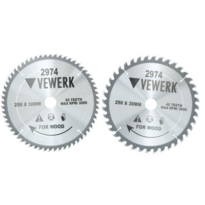 250mm x 30mm TCT Tungsten carbide Tipped Circular Saw Blades 40 and 60 Teeth