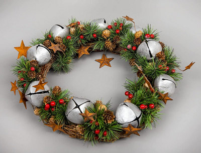 25cm Bells Stars and Pine Green Christmas Wreath
