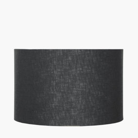 25cm Black Linen Drum Table Lampshade Self Lined Cylinder Shade