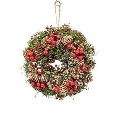 25cm Brown Red Berries Christmas Wreath Festive Decoration with Jute ...