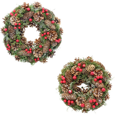 25cm Brown Red Berries Christmas Wreath Festive Decoration with Jute ...