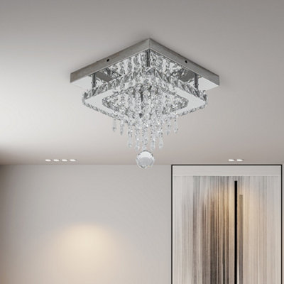 25cm Crystal Pendant Ceiling Light, Square LED Crystal Lamp Cool White