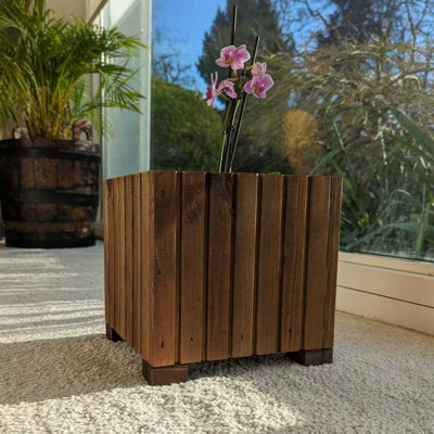 25cm Cube Wooden Windowsill Planter - Brown
