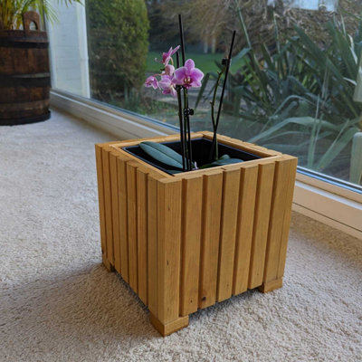 25cm Cube Wooden Windowsill Planter - Natural