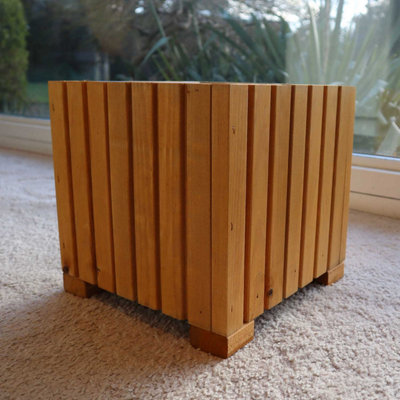 25cm Cube Wooden Windowsill Planter - Natural