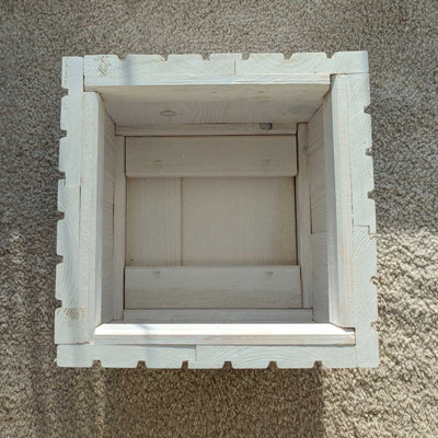 25cm Cube Wooden Windowsill Planter - White - 3