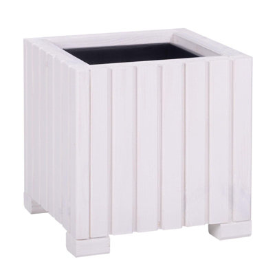25cm Cube Wooden Windowsill Planter - White - 4