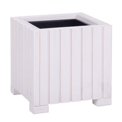 25cm Cube Wooden Windowsill Planter - White