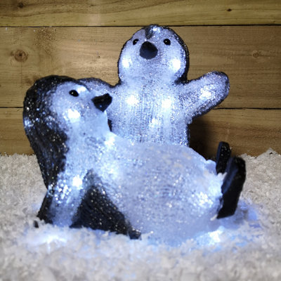 25cm Frosted Acrylic LED Penguins Playing Christmas Indoor Outdoor ...