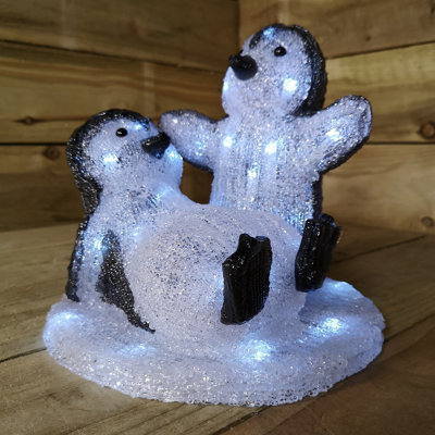 25cm Frosted Acrylic LED Penguins Playing Christmas Indoor Outdoor Decoration