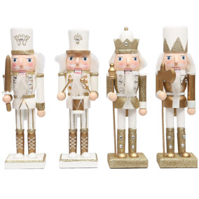 25cm Gold Wooden Nutcrackers Soldiers King Drummer Christmas Ornament 4pcs Set
