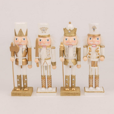 25cm Gold Wooden Nutcrackers Soldiers King Drummer Christmas Ornament 4pcs Set