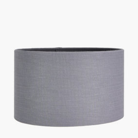 25cm Grey Linen Drum Table Lampshade Self Lined Cylinder Shade