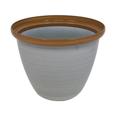 25cm Honey Pot Planter Cream Beige Gloss Round Plastic Plant Flower Garden Patio