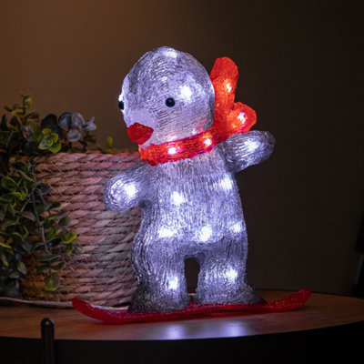 25cm Light up Acrylic Christmas Penguin on Snowboard Decoration