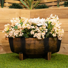 25cm Medium Plastic Oak Barrel Effect Garden Patio Decorative Trough Planter