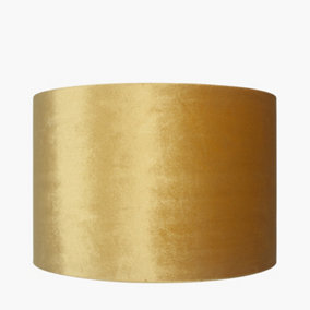 25cm Mustard Yellow Velvet Cylinder Lampshade For Table Lamps