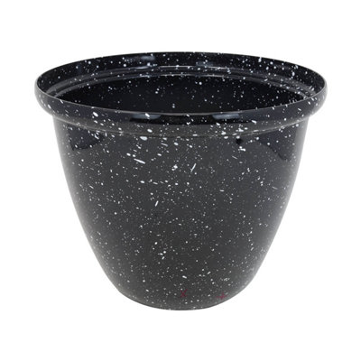 25cm Planter Honey Pot Black Gloss Round Plastic Plant Flower Garden Patio Décor