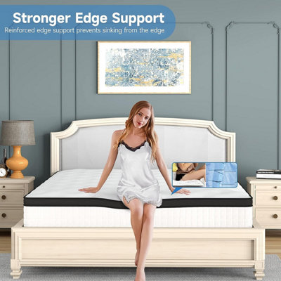 25CM Pocket Sprung Mattress with Anti-mite Fabric and Wave Memory Foam, Individually Wrapped Spring Hybrid Mattress-Double