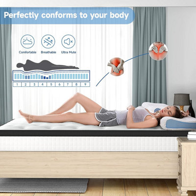 25CM Pocket Sprung Mattress with Anti-mite Fabric and Wave Memory Foam, Individually Wrapped Spring Hybrid Mattress-Double