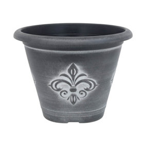 25cm Pot Fleur De Lys Planter Black With White Wash Plant Garden Patio Décor