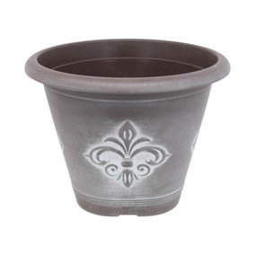 25cm Pot Fleur De Lys Planter Chocolate Brown With White Wash Plant Pot Garden
