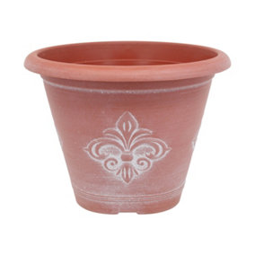 25cm Pot Fleur De Lys Planter Terracotta Round With White Wash Plant Garden