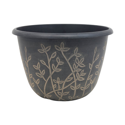 25cm Pot Serenity Planter Black With Brown Wash Effect Plant Flower Garden Patio