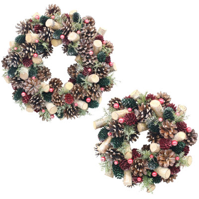 25cm Red Green & wood Christmas Wreath Festive Decoration with Jute ...