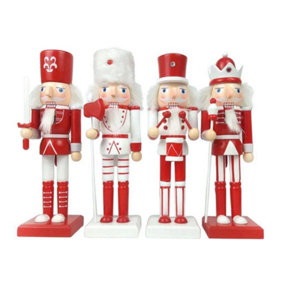 25cm Red Wooden Nutcrackers Soldiers King Drummer Christmas Ornament 4pcs Set