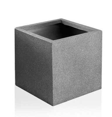 25cm Terracotta Fibrecotta Kadamus Cube Planter in Dark Grey Meteor Texture