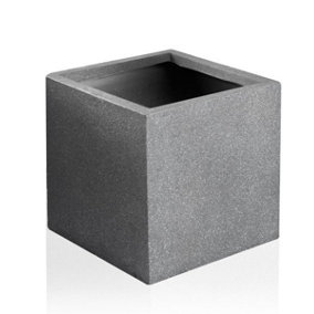 25cm Terracotta Fibrecotta Kadamus Cube Planter in Dark Grey Meteor Texture