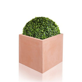 25cm Terracotta Fibrecotta Small Cube Planter
