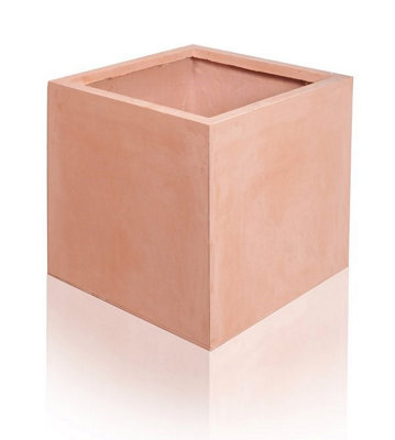 25cm Terracotta Fibrecotta Small Cube Planter - 5