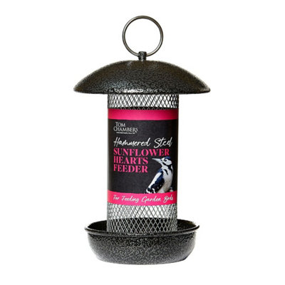 25cm Wild Bird Hanging Hammered Steel Black and Silver Sunflower Hearts Feeder