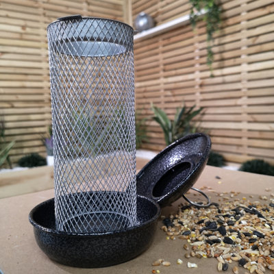 25cm Wild Bird Hanging Hammered Steel Black and Silver Sunflower Hearts Feeder - 5