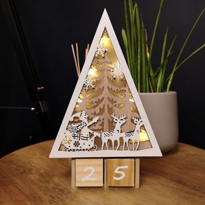 25cm Wooden Christmas Countdown Decoration with Warm White LEDs