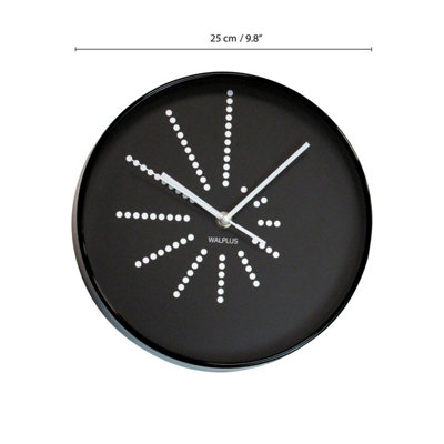 25cm x 25cm Black Walplus Clock Minimalistic Dots Design - 4