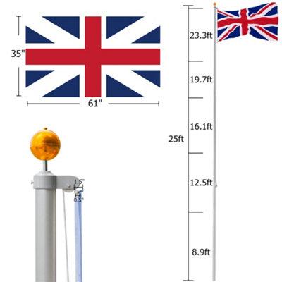 25ft Flag Pole with 2 Union Jack Flags - 5