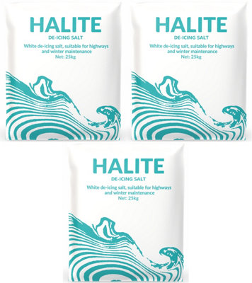 25kg Bag of Halite White Deicing Salt High Performance Ice and Snow Melt for Winter Roads, Paths, and Driveways (3 X 25KG Bag)