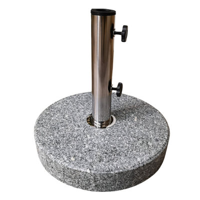 25kg Round Granite Garden Parasol or Umbrella Base Weight Stainless Steel Pole