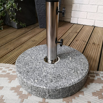 25kg Round Granite Garden Parasol / Umbrella Base Weight Stainless Steel Pole