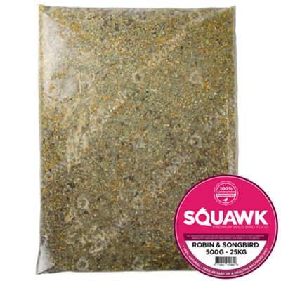 25kg SQUAWK Robin & Songbird Food - Protein Rich Wild Bird Seed Mix For Garden Birds