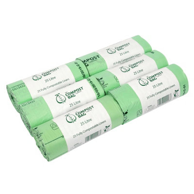 25L Compost Bag Compostable Kerbside Caddy Liners - 6 Rolls