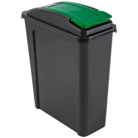 25L Plastic Recycle Bin Storage Box with Flap Colour Lid Litre Home Office Waste - Green