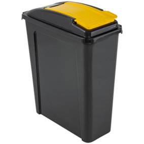 25L Plastic Recycle Bin Storage Box with Flap Colour Lid Litre Home Office Waste - Yellow