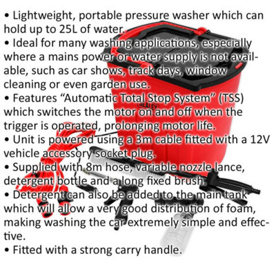 25L Pressure Washer - Lightweight & Portable - 8m Hose - Total Stop System