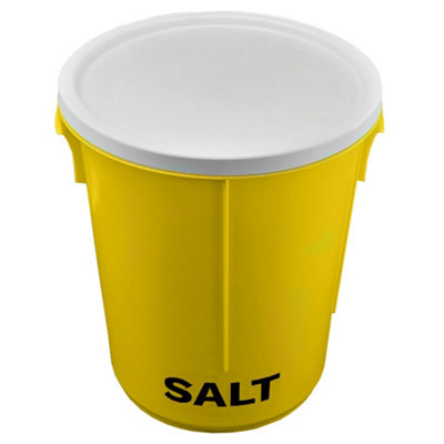 25L Yellow Grit Salt Bin 43cm with Lid and 10kg White De-Icing Salt for ...